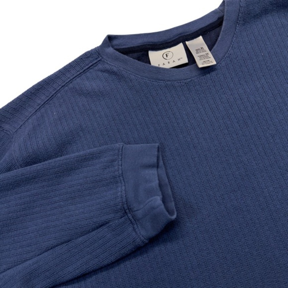 Farah Textured Waffle Knit Sweater‎ Men XL Blue Crew Neck Cotton Blend Pullover